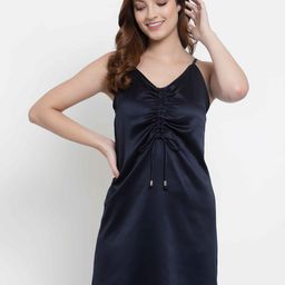 NEUDIS Women Navy Blue Solid Satin Baby Doll-image-79