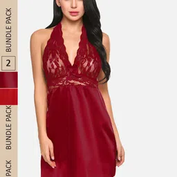 StyFun Pack Of 2 Satin Halter Neck Baby Doll-image-68