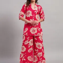 SEPHANI Floral Printed Mandarin Collar Pure Cotton Kurti With Trousers-image-78