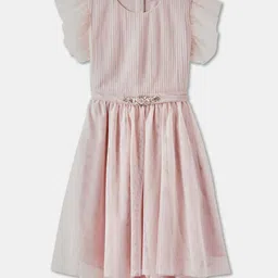 R&B Girls Accordion Pleats Embellished Flutter Sleeves Fit and Flare Midi Dress-9