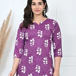 Moda Rapido Women Floral Printed V-Neck Pure Cotton Kurti-image-20