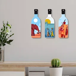 ArtVibes 3Pcs Blue & White Printed Wooden Wall Decor Hangings-30