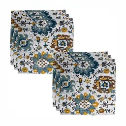 BILBERRY Furnishing by preeti grover 6-Pcs White & Blue Printed Table Napkins-24