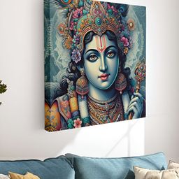 Myntra Elegant Homes Blue & Gold-Toned Lord Krishna Canvas Wall Art-image-65
