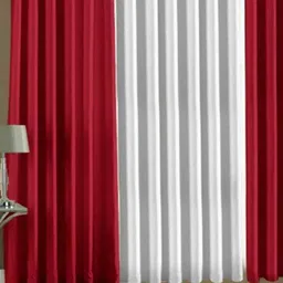 BELLA TRUE Red & White 3 Pieces Eyelet Fitted Door Curtains-image-65