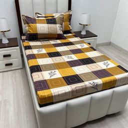 Pure Decor White & Yellow Geometric 200 TC Single Bedsheet with 2 Pillow Covers-image-36