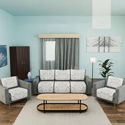 Aura Set Of 10 Blue Printed Cotton Sofa Cover-21