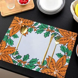 ANA 2 Pcs Orange & White Printed Cotton Table Placemats-36