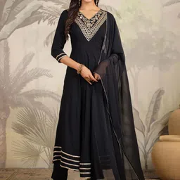 KALINI Embroidered V-Neck Anarkali Sequinned Kurta With Trousers And Dupatta-41