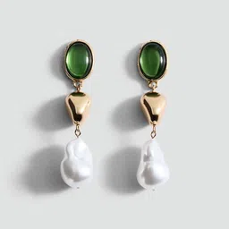 MANGO Beads & Stone Studed Drop Earrings-image-4