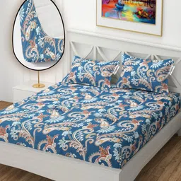 YaAkholic Blue & Brown Printed Microfiber 210 TC King Bedsheet- 1.9 m x 1.8 m-picture-2