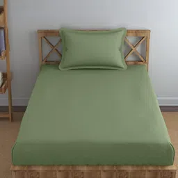 Trance Home Linen Green 400 TC Single Bedsheet with 1 Pillow Covers-picture-9
