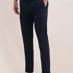 U.S. Polo Assn. Men Cotton Navy Blue Urban Slim Slim Fit Pleated Trousers-picture-43
