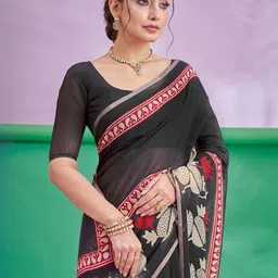 Sangria Ethnic Motifs Printed Cotton Linen Saree With Unstitched Blouse-image-97