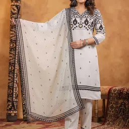 Span Women Printed V-Neck Pure Cotton Kurta with Trousers & With Dupatta-picture-43