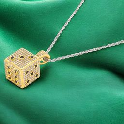 Crash.Club By CKC Cubic Zirconia Studded Square-Shaped Pendant With Chain-image-30