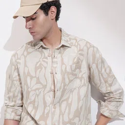 HIGHLANDER Abstract Printed Cutaway Collar Relaxed Fit Cotton Shirt-image-17