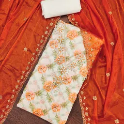 HERE&NOW Floral Printed Beads And Stones Modal Cotton Unstitched Dress Material-picture-16