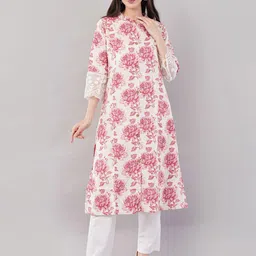 Nakhrelee Floral Printed Mandarin Collar Cotton A-Line Kurta-picture-25