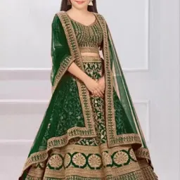 F Plus Fashion Girls Embellished Green Semi-Stitched Lehenga Blouse With Dupatta-image-18