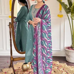 BAESD Women Embroidered Regular Kurta with Trousers & With Dupatta-picture-11