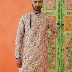 TheEthnic.Co Men Floral Printed Mandarin Collar Georgette A-Line Kurta-picture-26