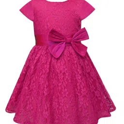 A.T.U.N. Girls Fuchsia Fit & Flare Lace Dress-image-91