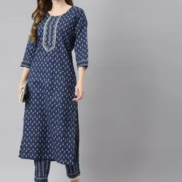 Readiprint Fashions Women Blue & White Ethnic Motifs Printed Pure Cotton Kurta Set-picture-6