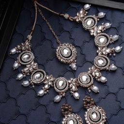 Sukkhi Gold-Plated American Diamond-Studded & Beaded Jewellery Set-image-20