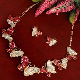 AccessHer Women Gold Plated & Pink Stone Studded Necklace-image-42
