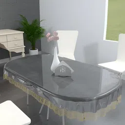 MONKDECOR Transparent 6 Seater Oval Waterproof Table Cover-30