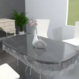 MONKDECOR Transparent 6 Seater Oval Embellished Waterproof Table Cover-image-31