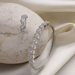 DressBerry Silver-Toned & White Rhodium-Plated AD Studded Bracelet With Ring Jewellery Set-8