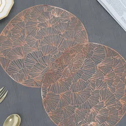 GROKI Rose Gold 2 Pieces Textured Round Waterproof Table Placemats-image-27