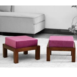 GLOBALLY INDIAN Set of 2 Purple & Brown Low-Heighted Acacia Wood Stools-12