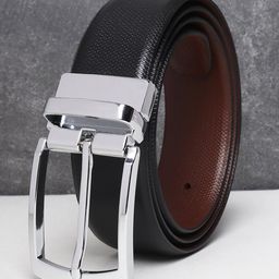 Teakwood Leathers Men Black Textured Leather Reversible Formal Belt-image-95