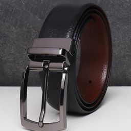 Teakwood Leathers Men Black Textured Reversible Leather Formal Belt-image-26