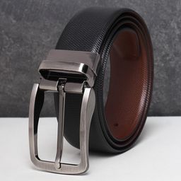 Teakwood Leathers Men Black Textured Leather Formal Belt-image-41