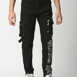 WAIMEA Boys Black Comfort Slim Fit Printed Stretchable Jeans-image-98