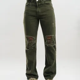 FREAKINS Men Olive Green Mid-Rise Slash Knee Pure Cotton Jeans-image-36