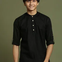 VASTRAMAY Boys Cotton Band Collar Roll-Up Sleeves Kurta-42