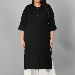 PrettyPlus by Desinoor.com Plus Size Staright Band Collar Kurta-10