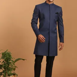 VASTRAMAY Silk Blend Sherwani with Trousers-image-28