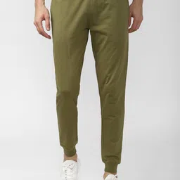 Peter England Men Olive-Green Solid Cotton Joggers-image-101