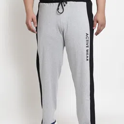 plusS Men Grey Solid Cotton Straight-Fit Track Pants-image-47