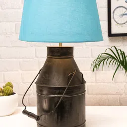 Homesake Grey & Turquoise Blue Metal Can Shape Table Lamps With Shade-19