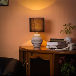 Pinecraft INTERNATIONAL White & Black Table Lamp with Shade-3