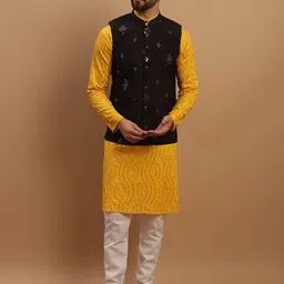 SOJANYA Geometric Embroidered Regular Pure Cotton Kurta With Churidar & Nehru Jacket-picture-43