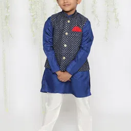 KID1 Boys Regular Thread Work Kurta & Pyjamas With Jacket-image-15