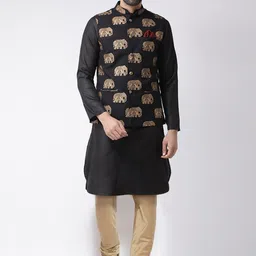 KISAH Men Black Kurta with Churidar With Jacket-picture-51